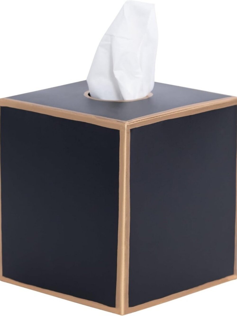 Stylish Black Square Tissue Box Cover - Gold Metal Cube for Bathroom Decor